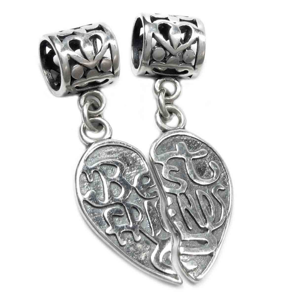 Queenberry Sterling Silver Best Friend Forever Together Apart Heart Dangle European Bead Charm