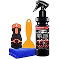 SHIELDOM Adhesive Remover, Dissolve & Soften Adhesives on Car Glass & Paint, Easily Remove Glue Sticker Labels Decals Tape Residue, Portable Spray Removal Set with Scraper, Spatula, Towel -3.4oz/100ml
