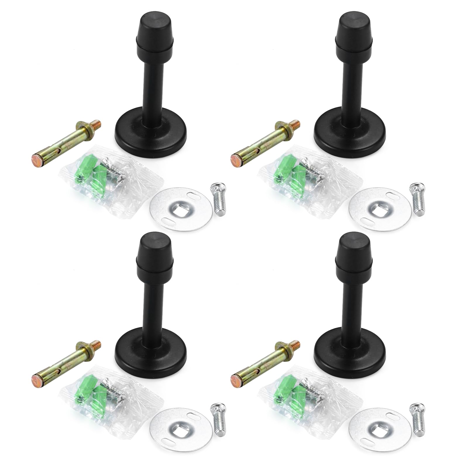 Door Stops for Walls, Black Solid Wall Mount Door Stopper, Rubber Bumper, Wall Door Stop, 3 Inches High, Protects Against Door and Wall Collisions (Pack-4)