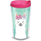 Tervis Llama Flora Made in USA Double Walled Insulated Tumbler Travel Cup Keeps Drinks Cold & Hot, 16oz, Clear