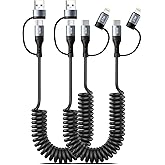 Coiled Lightning Cable [2Pack 4FT] 4 in 1 Multi Charging Cable 60W Fast Charging Retractable Charger Cord for iPhone 17/16/15/14/13/12/11 Pro Max/XS MAX/XR/XS/X/8/7/6 Plus/iPad/AirPods/MacBook/CarPlay