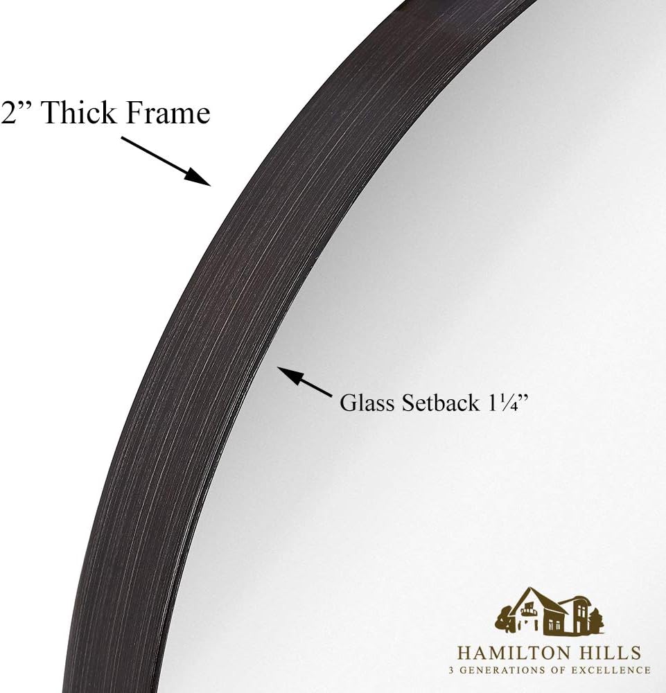 Hamilton Hills Contemporary Brushed Metal Black Wall Mirror | Glass Panel Brushed Black Framed Rounded Circle Deep Set Design (18" Round): Home & Kitchen