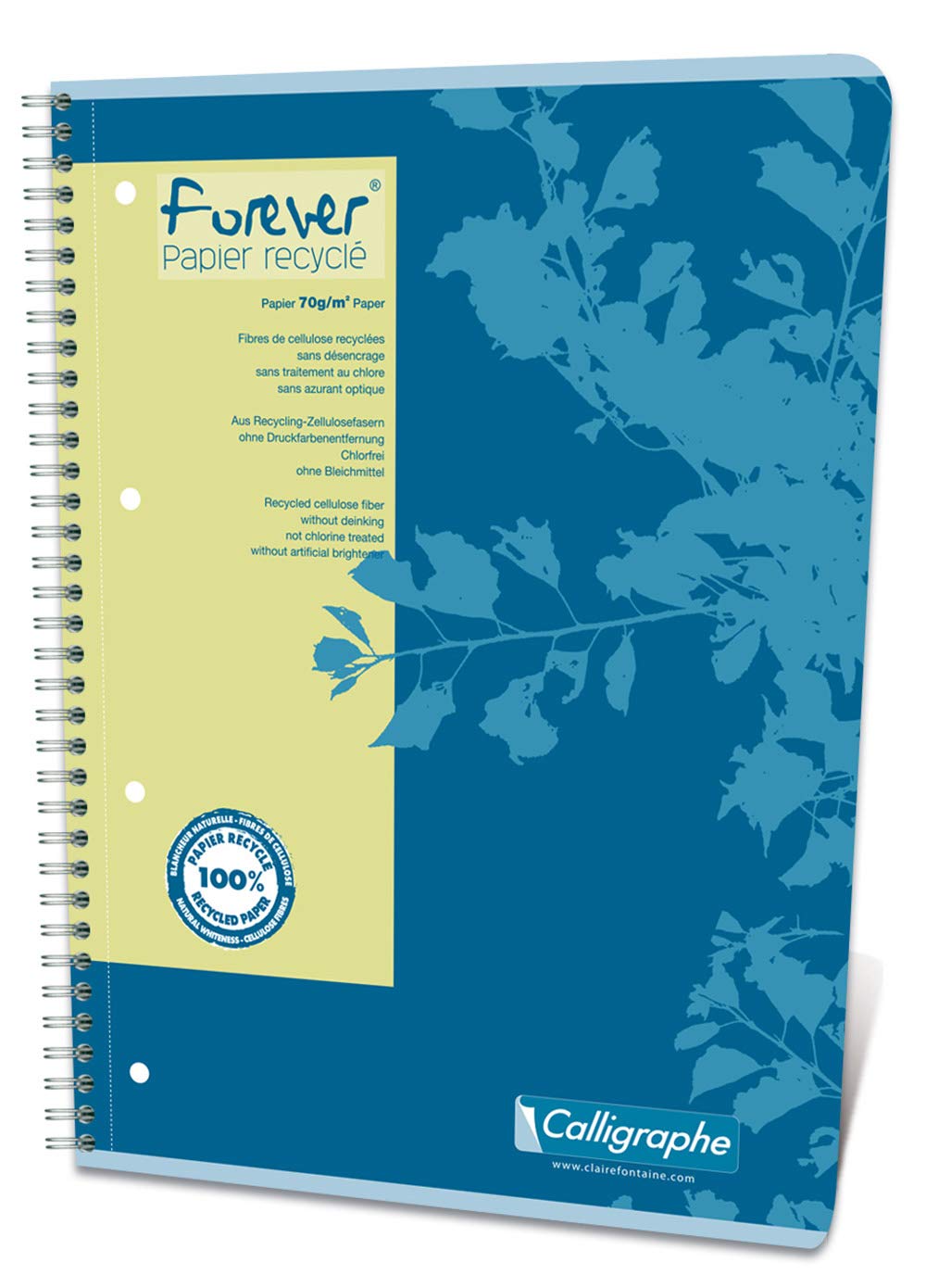 Calligraphe 17427C Set of 5 Forever Blue Spiral Notebooks - A4+ 22.5x29.7 cm - 160 Small Square Pages with Margin - 100% Recycled Paper 70 g - Recycled Cover