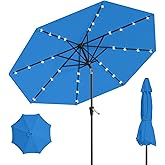 Patio Kingdom 10FT Solar Umbrella 32 LED Lighted Patio Umbrella Table Market Umbrella w/Tilt and Crank, UV-Resistant Outdoor Umbrella for Pool, Garden, Deck, Royal Blue