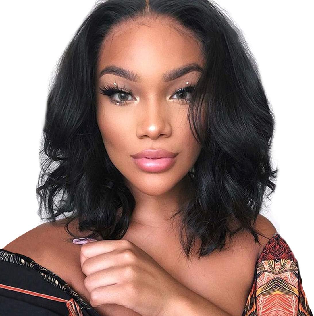 Short Bob Lace Front Wigs Human Hair 130% Density Pre Plucked Brazilian Virgin Human Hair Natural Wave Bob Style Wigs For Black Women (10")