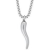 HAQUIL Italian Horn Necklace, Stainless Steel Cornicello Horn Amulet Charm Pendant, Box Chain, Italian Jewelry Gifts