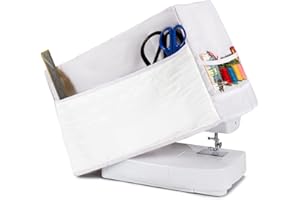 QHANSHIEE Sewing Machine Dust Cover with Storage Pockets - Protective Quilted Cover Compatible with Most Standard Singer & Brother Machines (White)
