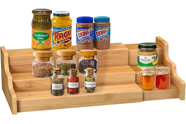 Bamboo expandable kitchen cabinet spice organizer