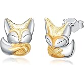 CUOKA MIRACLE Fox Stud Earrings 925 Sterling Silver Fox Earrings Rose Gold Fox Head Earrings for Women Cute Fox Animal Earring mit 12 Birthstone Pet Jewelry Stud Earrings for Animal Lovers