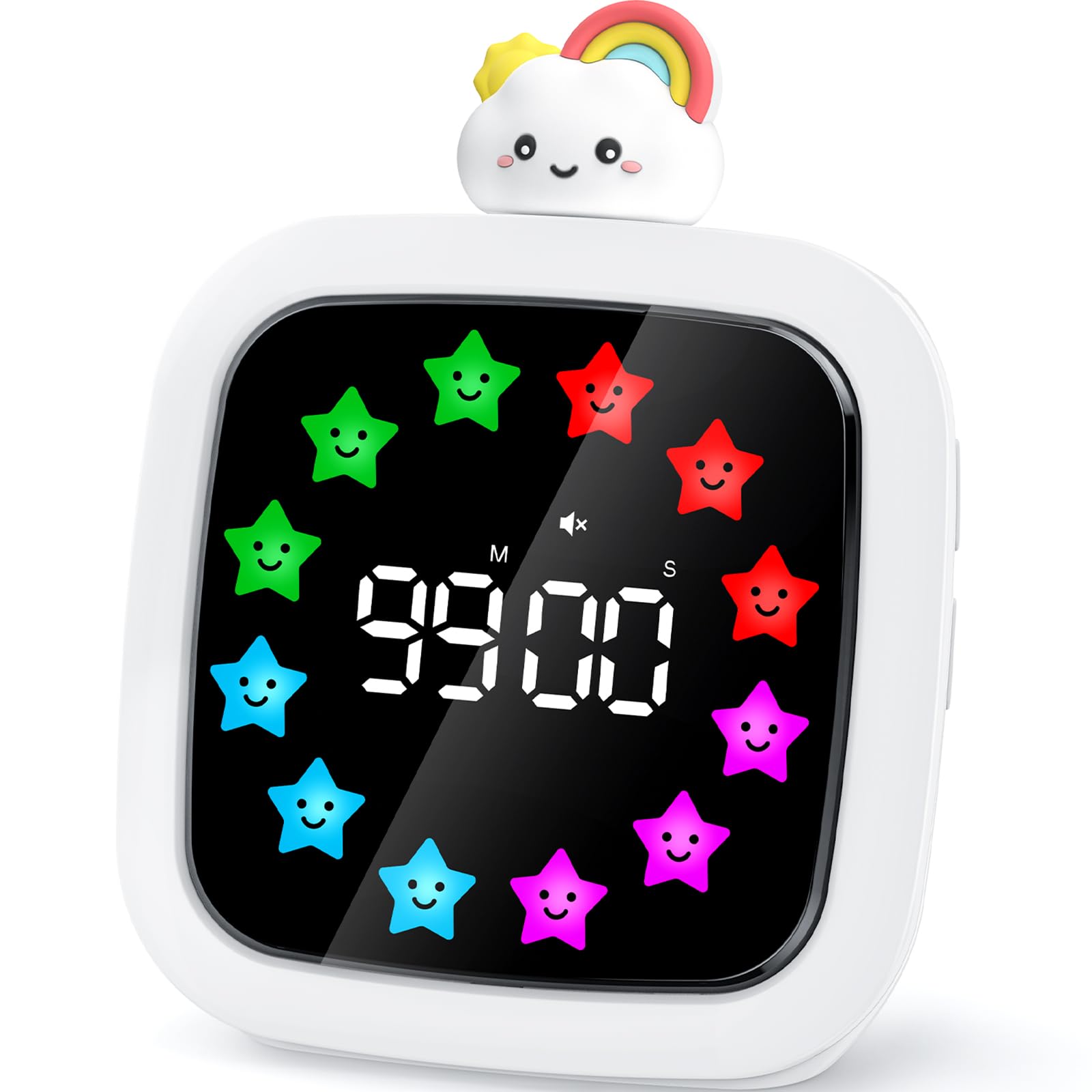 Photo 1 of Yunbaoit Digital Visual Timer for Kids, Rechargeable 99-Minute Silent Countdown Timer with 19 Ringtones, 9 Optional DIY Color Star Display, Time Management Tool with Pause Function (Rainbow)