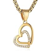 STWTR Women's Love Stainless Steel Pendant Necklace Low Allergy Simple Heart shaped Necklace I Love You Necklace