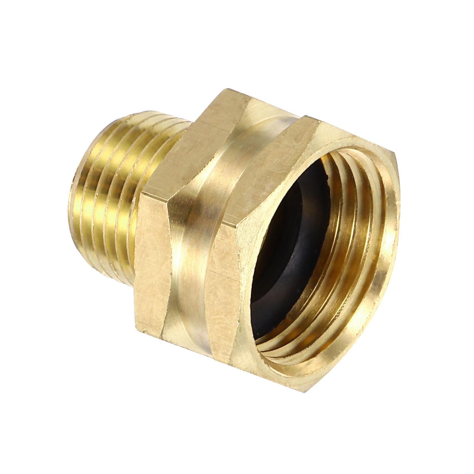 PATIKIL 3/4" GHT Female x 1/2" NPT Male Garden Hose Adapter, Brass Hose Connector Repair Fitting to Pipe Fittings Water Hose Outdoor, Gold