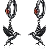 YFN Raven Earrings Sterling Silver Red Black Raven Dangle Drop Earrings Crow Jewelry Gothic Bird Gifts for Women
