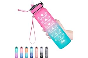 Hyeta 32 oz Water Bottles with Times to Drink and Straw, Motivational Water Bottle with Time Marker, Leakproof, Drinking Sports Water Bottle for Fitness, Gym and Outdoor