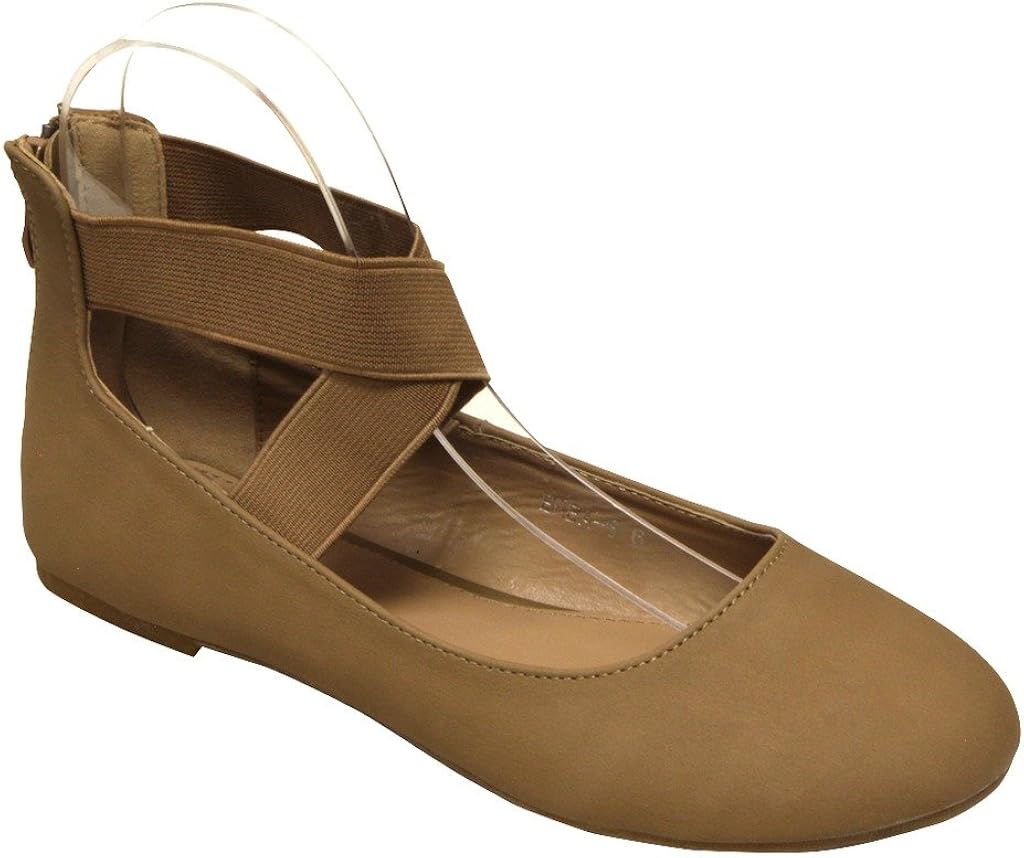 Amazon.com | Top Moda Brea-6 Women's Elastic Fabric Casual Crossing Zip Closure Comfort Ballet 
