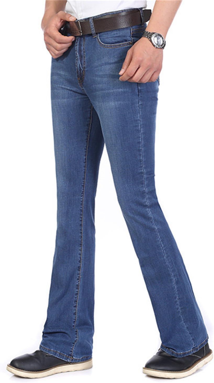 JUSTNICER Men's Summer Clothing Fashion Bell Bottom Jeans Male Slim Semi-Flared Male Jeans Trousers Ultra-Thin