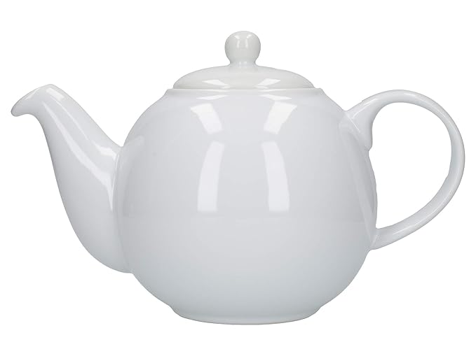 London Pottery Globe Teapot with Strainer, Ceramic, White, 6 Cup (1.2