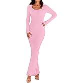 MEROKEETY Women's Winter Spring Long Sleeve Bodycon Sweater Dress 2026 Fall Square Neck Ribbed Knit Party Maxi Dresses