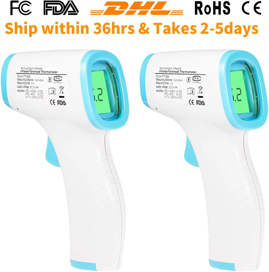 2 Pack Non-Contact Digital Infrared Forehead Thermomete,Thermometer Adults, Infrared Digital Forehead Thermometer Digital Thermometer with Fever Alert Function, Forehead Thermometer for Baby and Adult