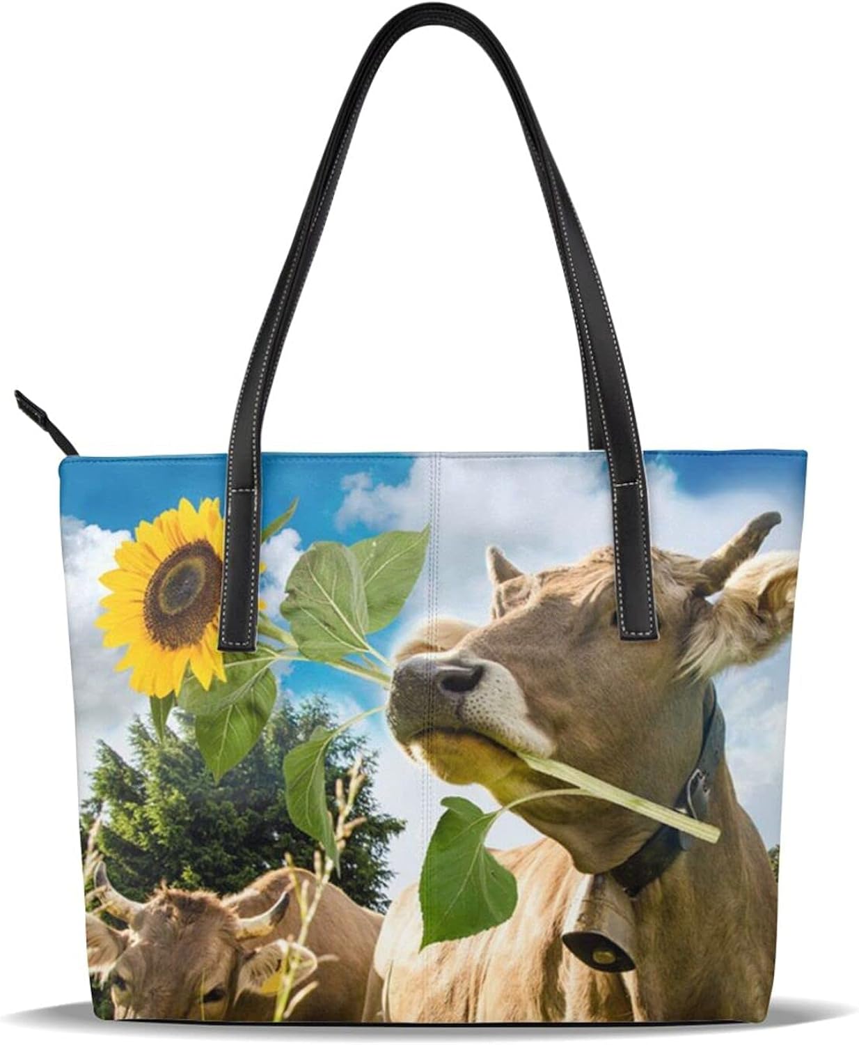 3d Animal Brown Cow Print Tote Bag, Women Large Casual Handbag Zipper