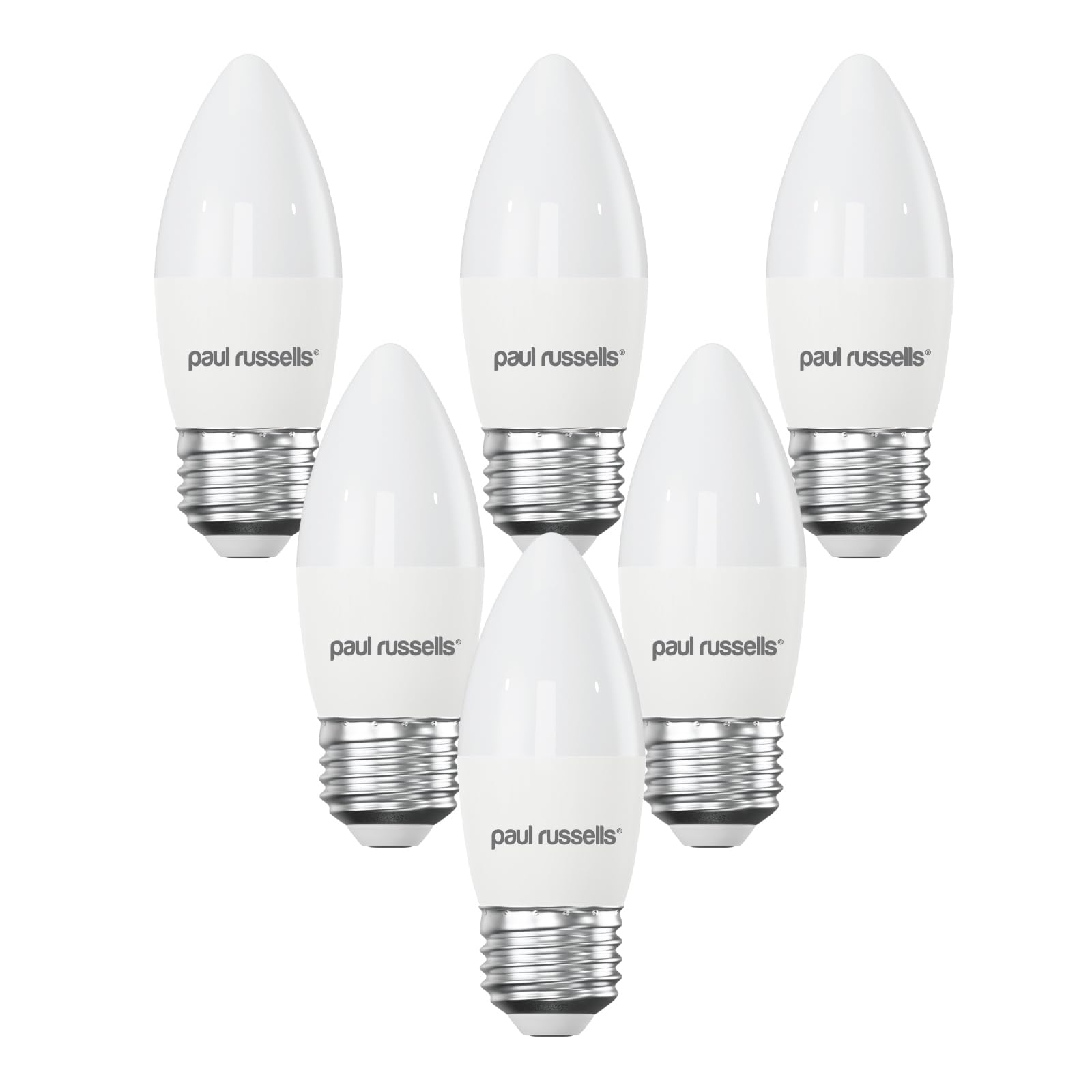 paul russells LED Light Edison Screw E27, 60watt Equivalent, 6.5W 806LM LED Bulbs, 4000K Natural Cool White, Frosted C35 ES Candle Energy Saving Non-Dimmable Chandelier Lightbulbs, Pack of 6