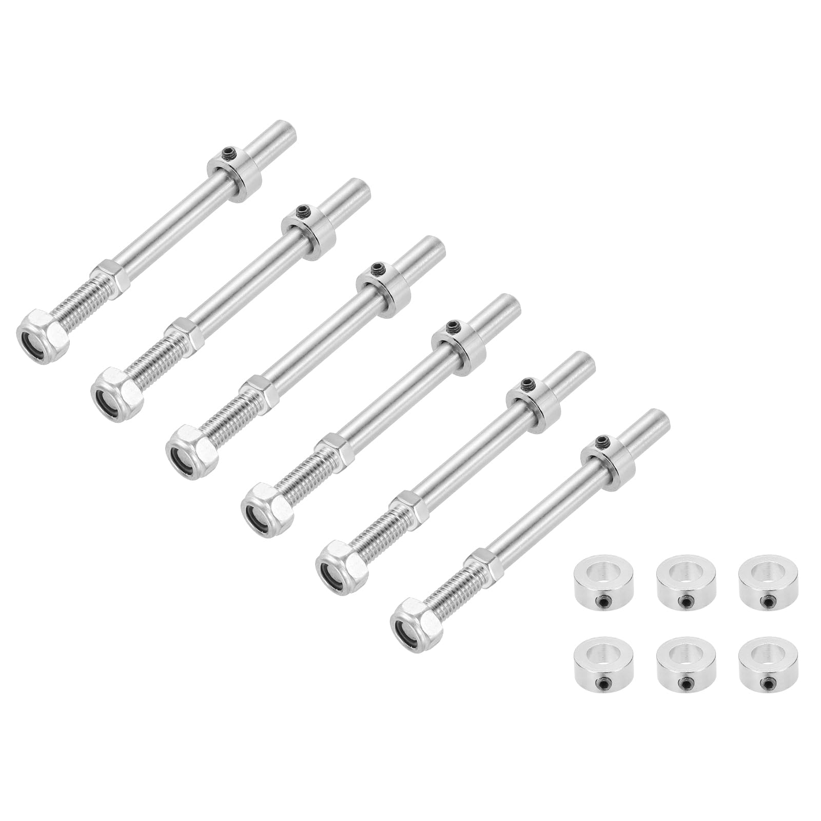 sourcing map 15/64 Inch Diameter x 2.95 Inch Length 6 Set Landing Gear Axle Shaft Drive Axle with Nuts Wheel Stop Collar for RC Airplane