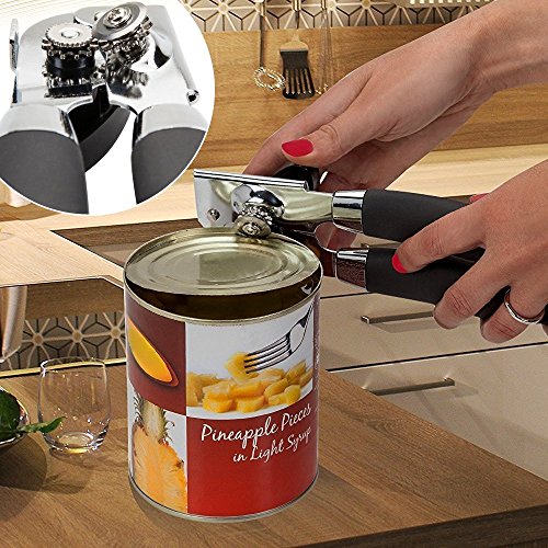 Can Opener Heavy Duty Tin Opener Professional Stainless Steel NO-Rust Manual Opener Ergonomically Designed Handle and Easy to Turn Knob -Dishwasher Safe（Black） - Thumbnail 3