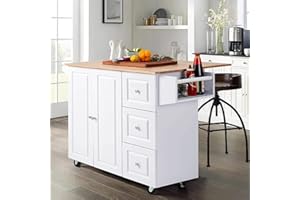PHI VILLA Kitchen Island on Wheels Portable Kitchen Cart with Drop Leaf, Rolling Kitchen Island with Storage