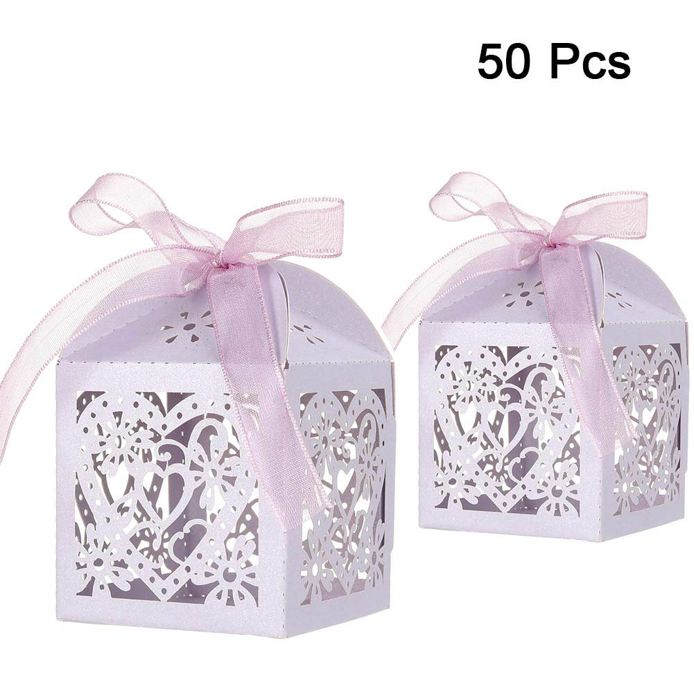 Meifyomng 50pcs Deluxe Candy Boxes Gift Box Favour Boxes Favor Super Gift Laser Cut Pearl Paper Ribbon Heart Shaped For Wedding Party Birthday Decoratio Light Purple Buy Online In Gambia At Gambia Desertcart Com Productid