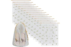 Riuog 12 pcs Transparent Shoe Bags with Rope,Portable transparent storage bag,for Travel Large Clear Shoes Organizers,drawstring storage bag for Men and Women (daisy, 11.8 * 15.7in（30 * 40cm）)