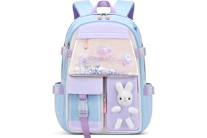 VIDOSCLA Bunny Girls Backpack for School - Kawaii Kids Cute Sequin School Bag