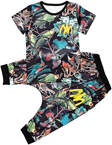 Vividda Kids Boys 2Pcs Colorful Bird Print T-Shirt and Floral Shorts Outfits Clothes for Summer