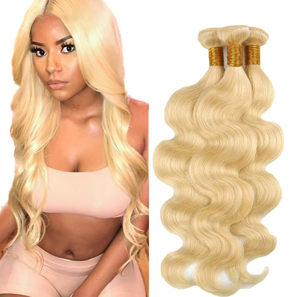 Photo 1 of 613 Blonde Bundles Human Hair Body Wave Human Hair Bundles 32 32 32 Inch Brazilian Hair 3 Bundle Honey Blonde Unprocessed Virgin Remy Hair Extensions 50 Gram Per Bundle