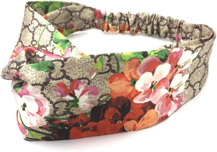 Vintage Printed Headbands Silk satin Hair Hoops Cross Knot Hair Band for Women (Red)