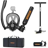 SMACO S300 Mini Scuba Tank 0.5L with Full Face Snorkel Mask | Reusable Aluminum Pony Bottle, Compact &amp; Lightweight for Shallow Water Diving, Snorkeling &amp; Air Backup