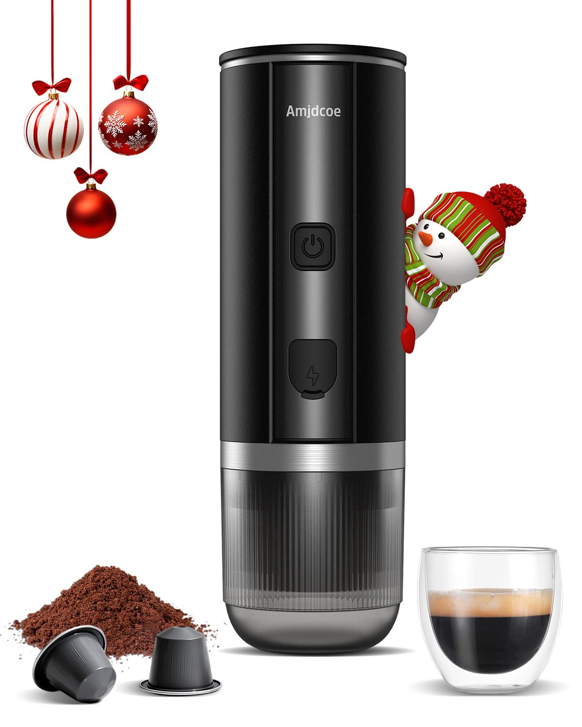 Photo 1 of Amjdcoe Portable Espresso Maker, 20 Bar Electric Espresso Machine for Travel, Camping, Rechargeable USB-C Mini Coffee Maker for NS Capsule Pods and Ground Coffee, Matte Black