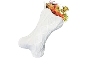 Della Stella Dog Christmas Stocking,Knit White Christmas Stocking for Dogs,Bone Shape Dog Stocking Christmas Large Pet Stockings Hanging for Dogs Cats Pets