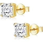 Moissanite Stud Earrings for Women 14K Gold Plated Sterling Silver Stud Earrings 6mm 2ct Asscher Cut D Color VVS1 Moissanite Stud Earrings Lab Created