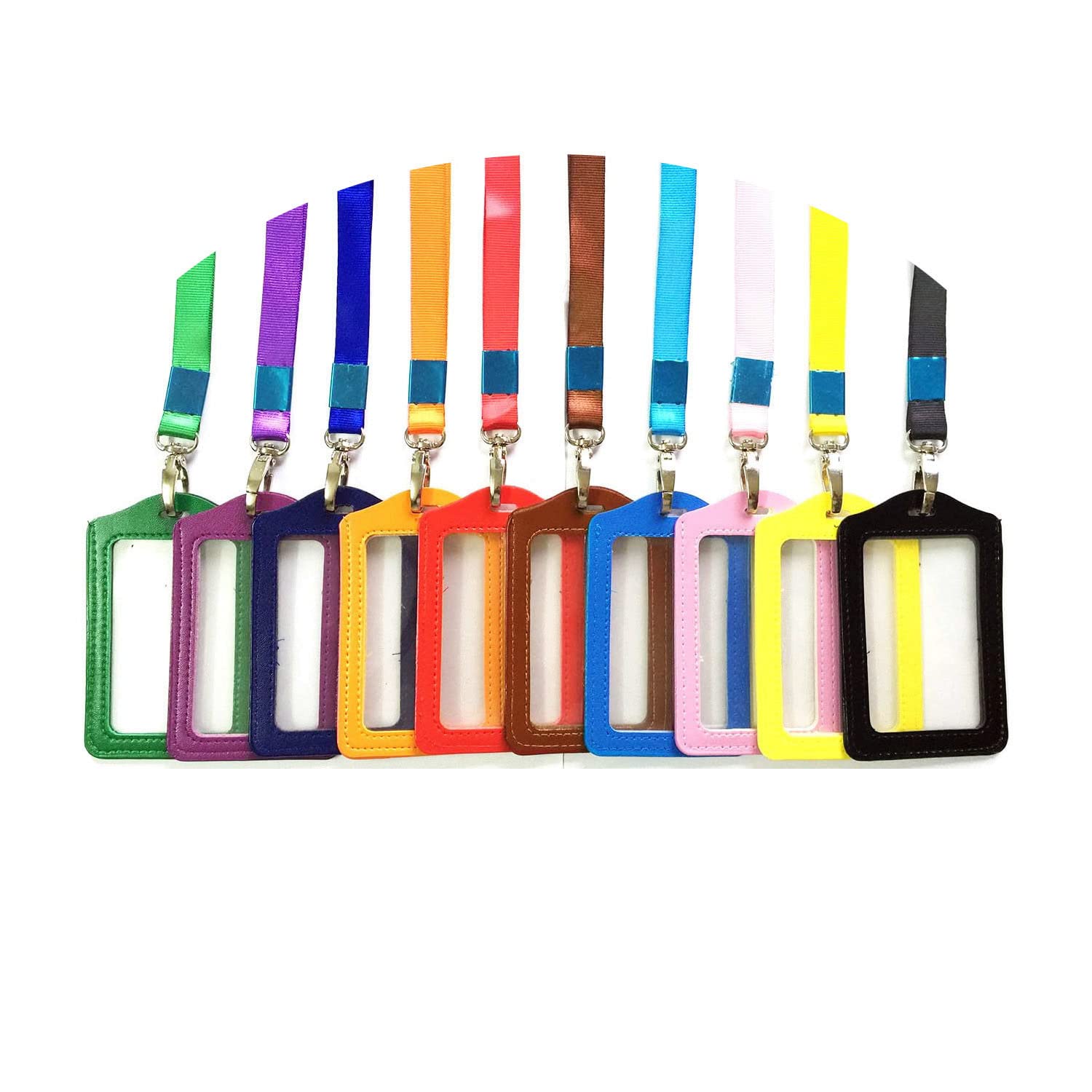 CellCase 10pcs Faux Leather Business Badge Holder with Clear Pouch & Long Neck Strap (33.5 Inch), Badge Holder Set of 10 in 10 Colors