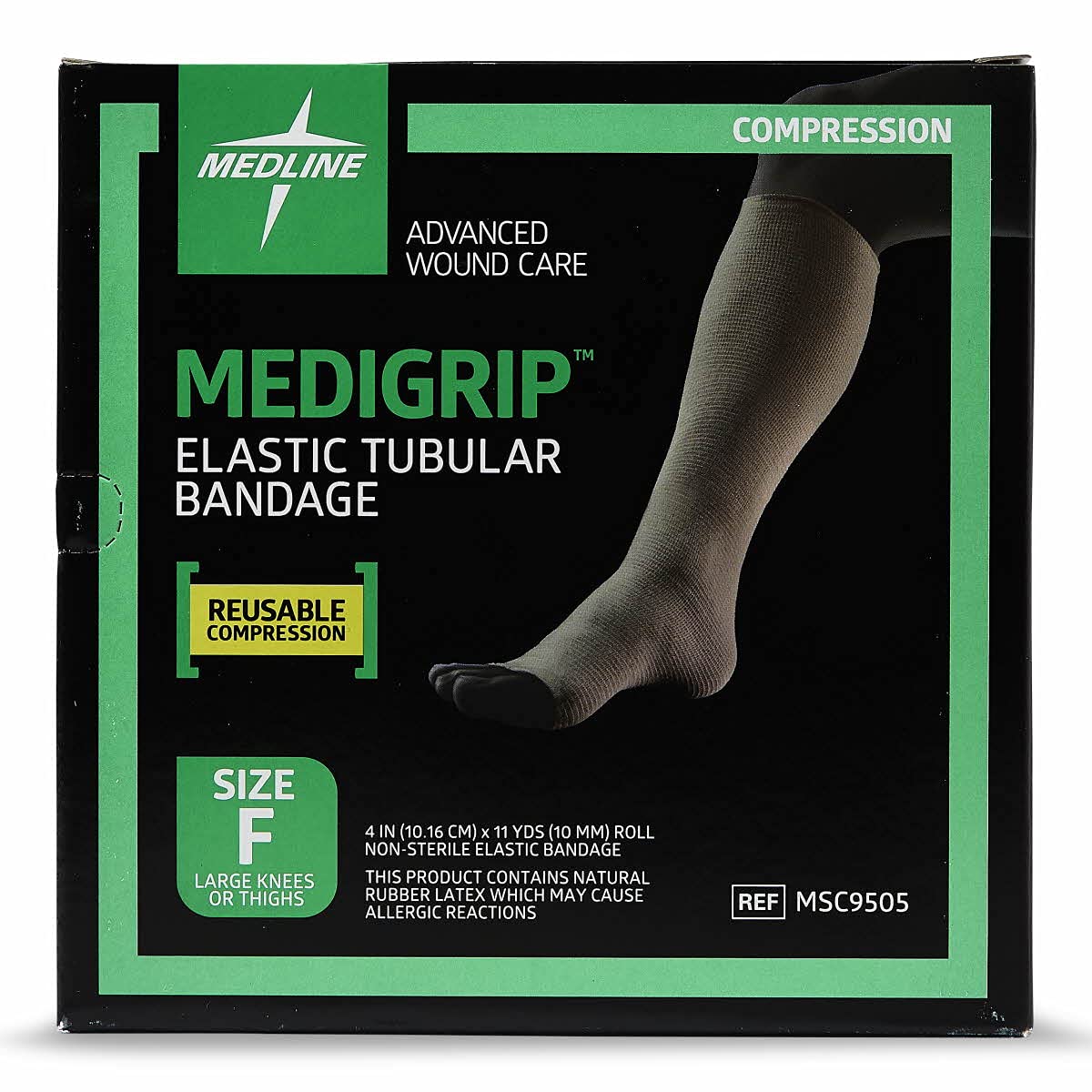 Photo 1 of Medline Medigrip Elastic Latex Tubular Bandages, Size F, 4" W (10 cm), for Large Knees and Medium Thighs - High Compression Support, Breathable & Comfortable