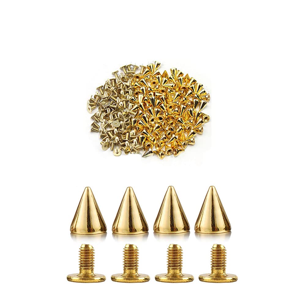 BDHI 100pcs Cone Spikes and Punk Studs Bullet Metal Screw Back for DIY Leather Bracelets, Punkstyle Cloth, Shoes, Necklace, Costume Decoration Crafts (H12-100)