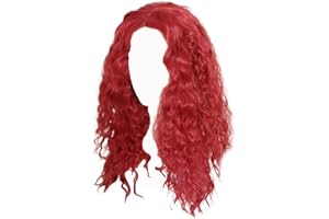 WZWLKJ Girls Red Costume Long Wavy Red Wig Rise Red Princess Bodysuits Party Dress up for 4-12Y Kids Movie Jumpsuit