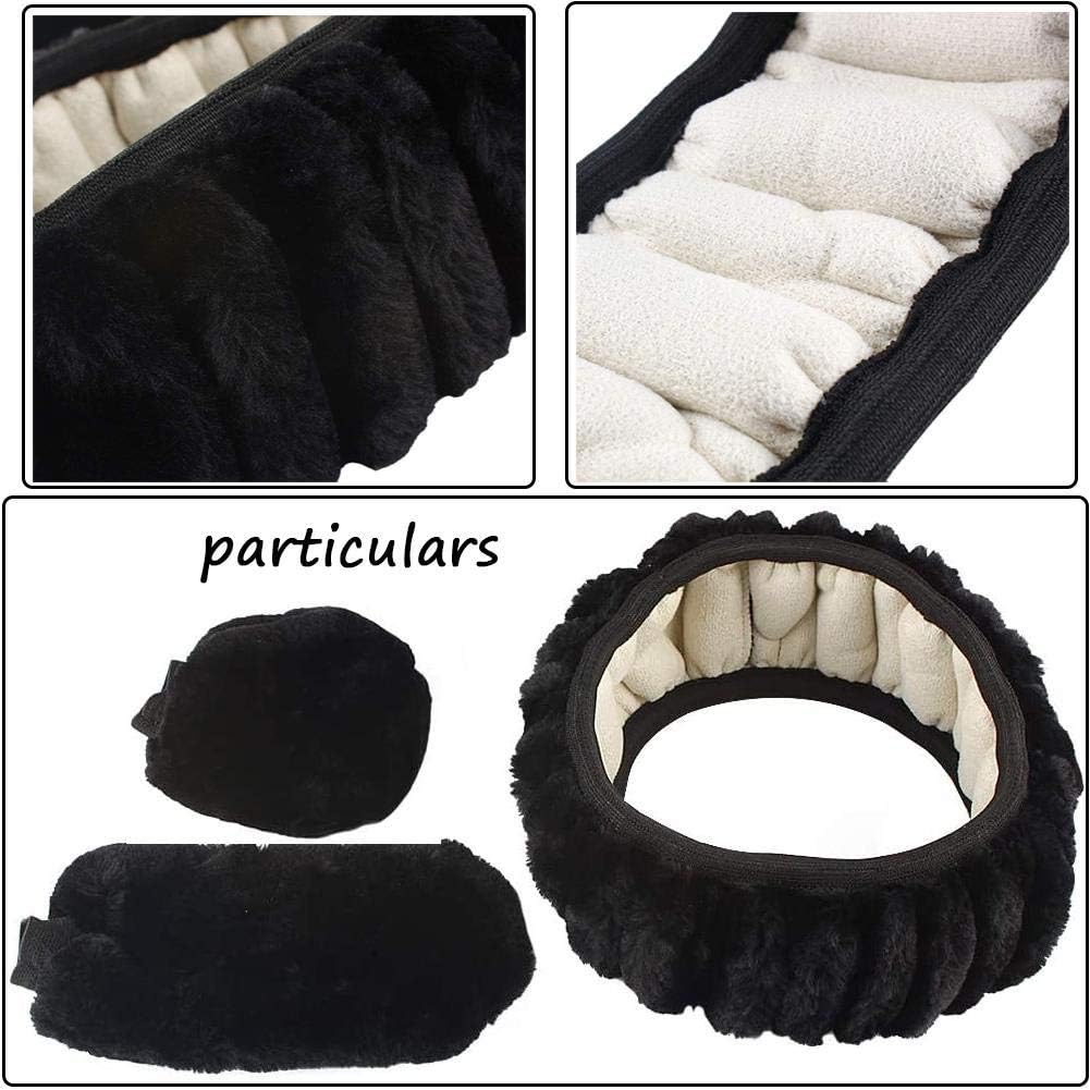 Fluffy Steering Wheel Cover Set,3 Pcs 1 Set Winter Warm fuzzy Steering Wheel Cover Handbrake Cover Gear Shift Cover Universal Plush Non-Slip Interior Accessories for Car,Truck,SUV - Image 3