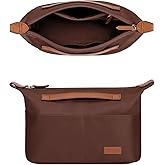 GIVLEFLY Large Purse Organizer Insert with Zipper, Lightweight Handbag Organizer Insert with Handle, Multiple Pockets for Small Items, Bag Organizer Insert for Tote & Handbags,Brown