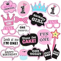 Party Propz 1st Birthday Photobooth for Girls (Multi)-Set of 19 Pieces | First Birthday Photo Props | First Birthday Photo Booth Props | 1st Birthday Photo Props | 1st Birthday Photo Booth Props Girl