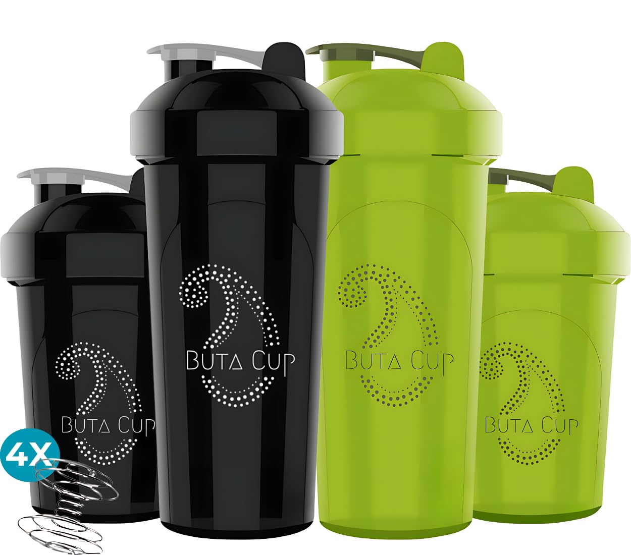 Photo 1 of BUTA DROP 4 Pack Leak Proof 28 & 20 Oz Shaker Bottles: Black & Green, Plastic, 750 ml, Dual-shaking Design, Odor Resistant, Reusable, Workouts, Gym, Outdoor, Exercise, Protein Shakes