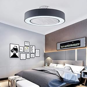Orillon Modern Macaron Flush Mount Ceiling Fan with Light for Indoor Kitchen Bathroom Bedroom,Remote LED 3 Color Lighting Low Profile Quiet Electric Fan with 4 ABS Blades, 22 inches Black