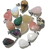 LE SKY 12 Pcs Natural Stone Pendants Fat Water Drop Shape Faceted Reiki Crystal Agate Stone for Jewelry Making Necklace