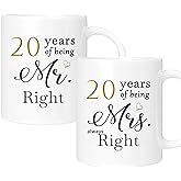 ERYUWOZA 20th Anniversary Coffee Mugs Set of 2, 20 Year Anniversary Wedding Gifts Decorations for Couple Parents Men Women Husband Wife Him Her, Gift Box Packaging, 11oz