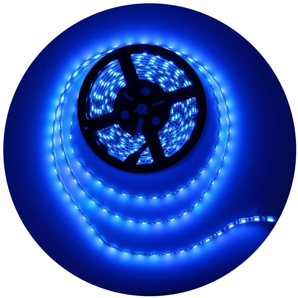 Photo 1 of ALITOVE 16.4ft 5050 Blue LED Flexible Strip Ribbon Light Black PCB DC 12V 5M 300 LEDs Waterproof IP65 for Home Garden Commercial Area Lighting, Without Power Supply